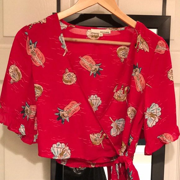 Red Elbow Sleeve Wrap Blouse - Picture 2 of 7